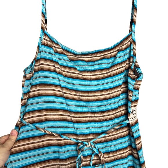 Cato Y2K Tank Top Size‎ L Stripe Lace Strappy Turquoise Cream Brown - Picture 6 of 6